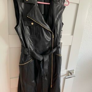 Black Faux Leather Sleeveless zip dress